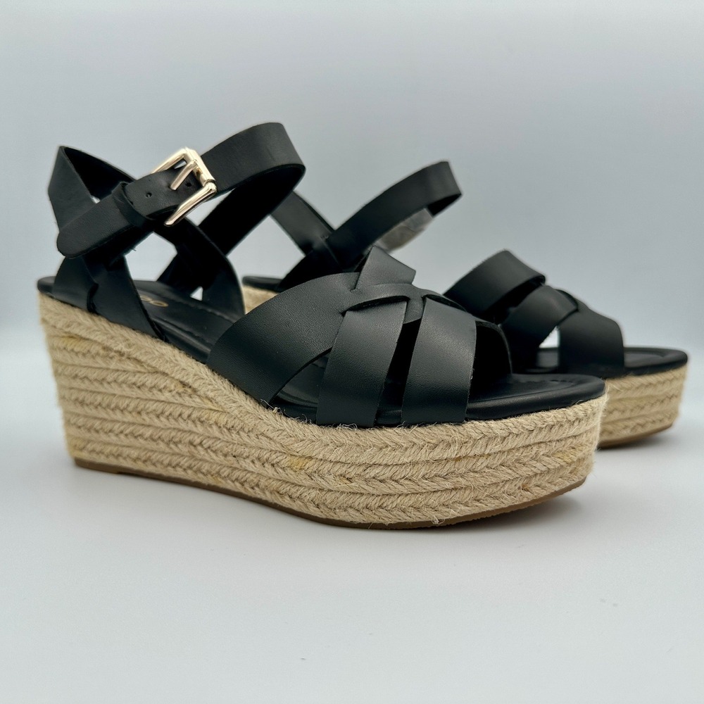 Aldo Meresha Black Espadrille Wedge Sandals Platform Strappy Ankle Strap 7.5 - Picture 2 of 13